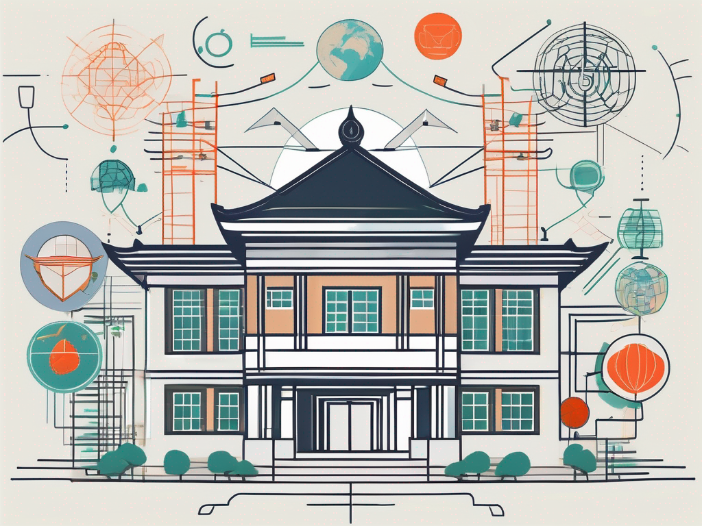 A vietnamese school surrounded by five symbolic elements representing innovation