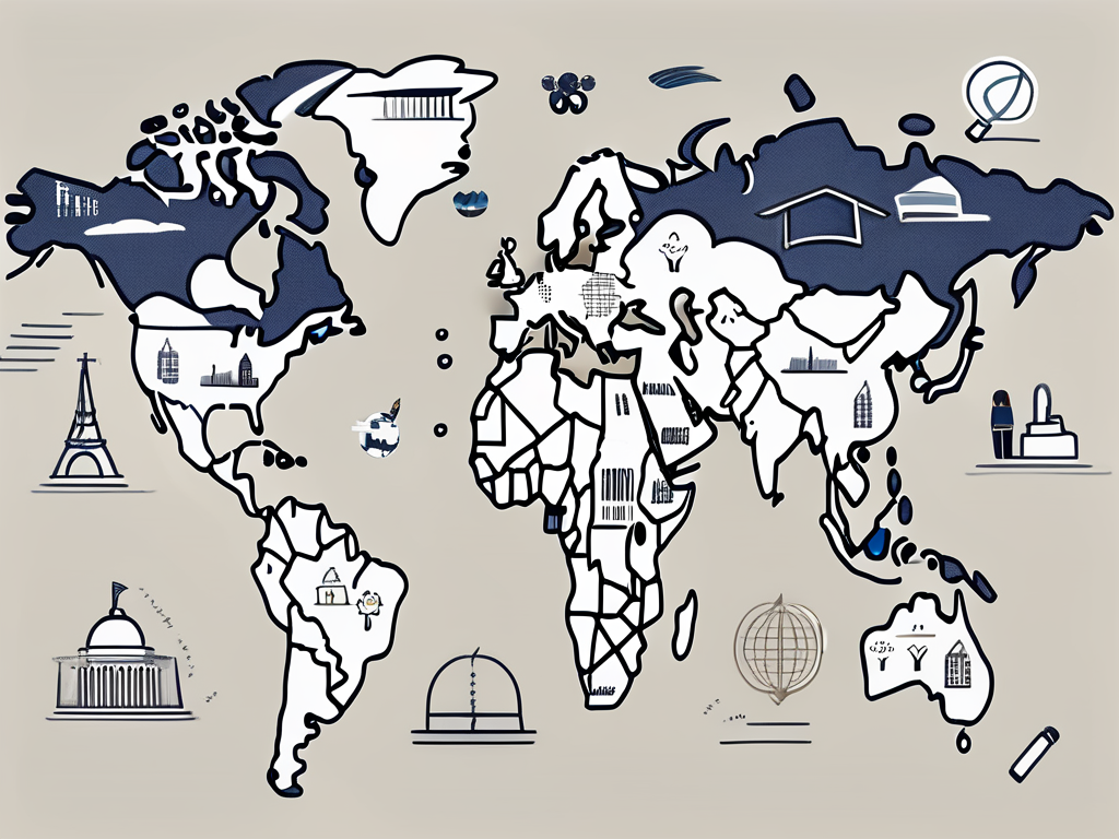 A global map highlighting different countries