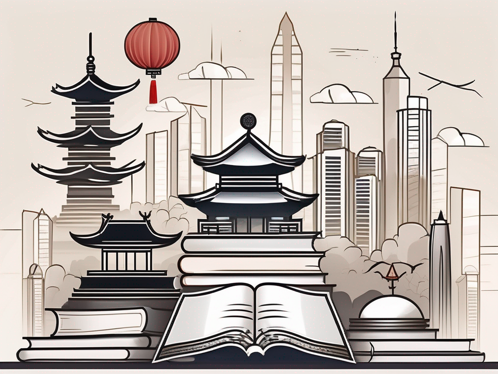 A chinese city skyline with iconic landmarks