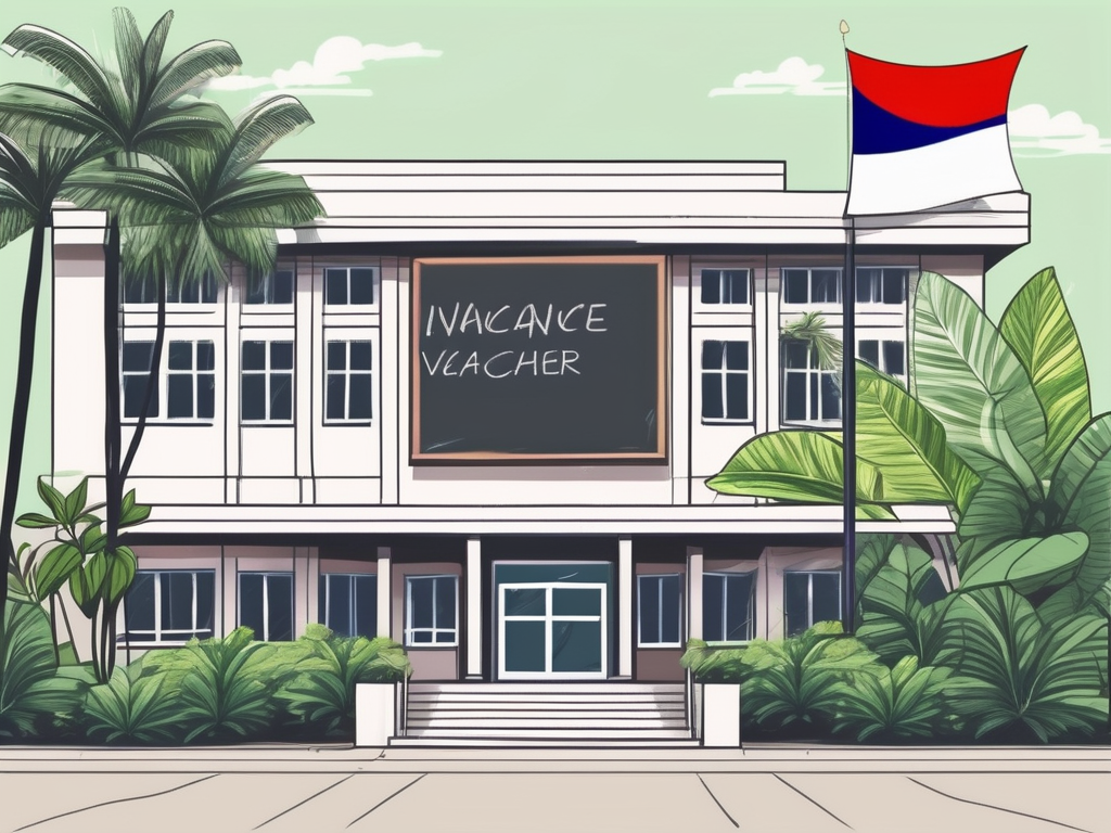 A school building with a thai flag flying