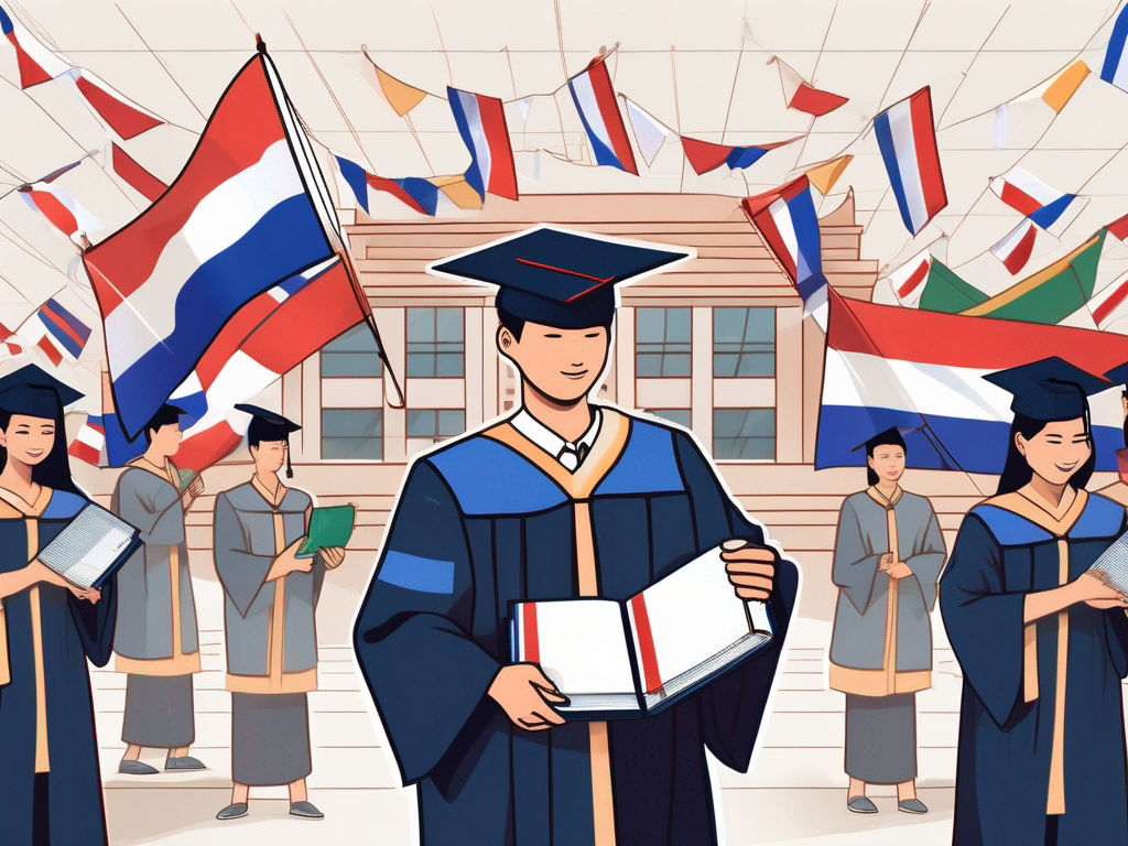 A thai school surrounded by various international flags
