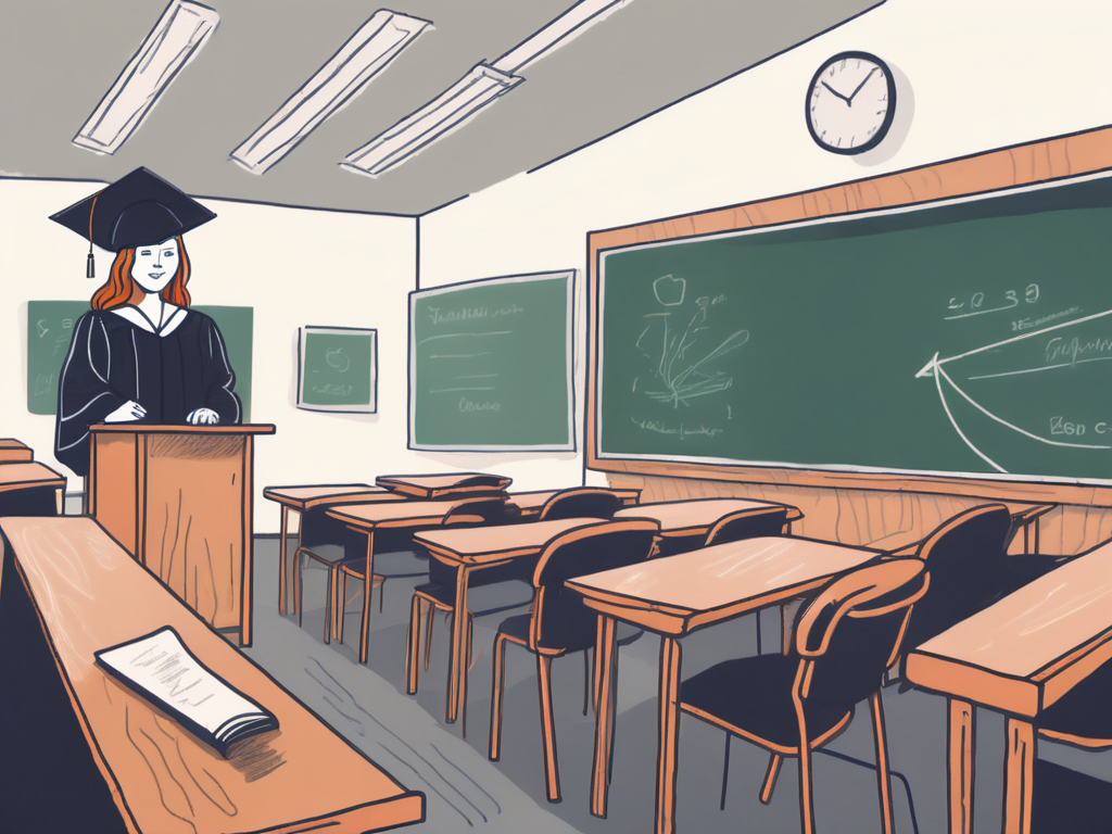 A classroom setting in the uk with a chalkboard