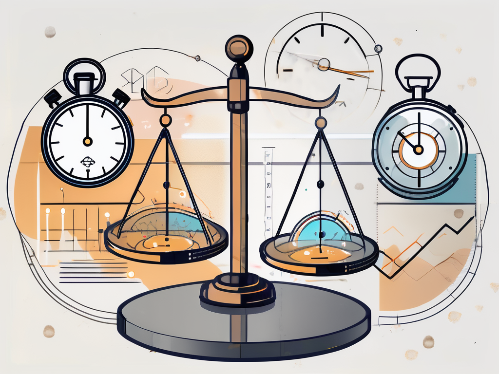 A balanced scale with symbols representing different assessment methods on each side