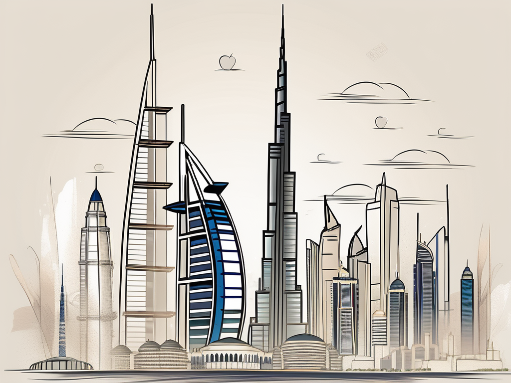 The dubai skyline with iconic buildings like the burj khalifa and burj al arab