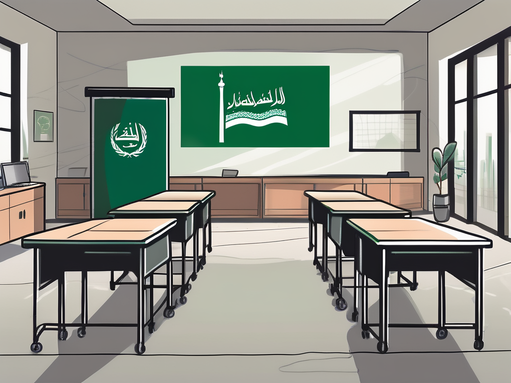 A classroom setting with a chalkboard