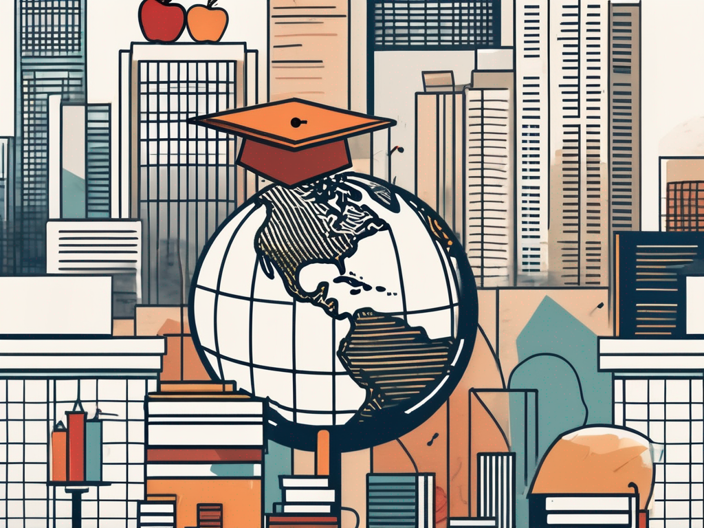 A diverse array of classroom objects such as textbooks