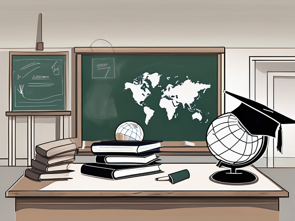 A classroom scene with a chalkboard