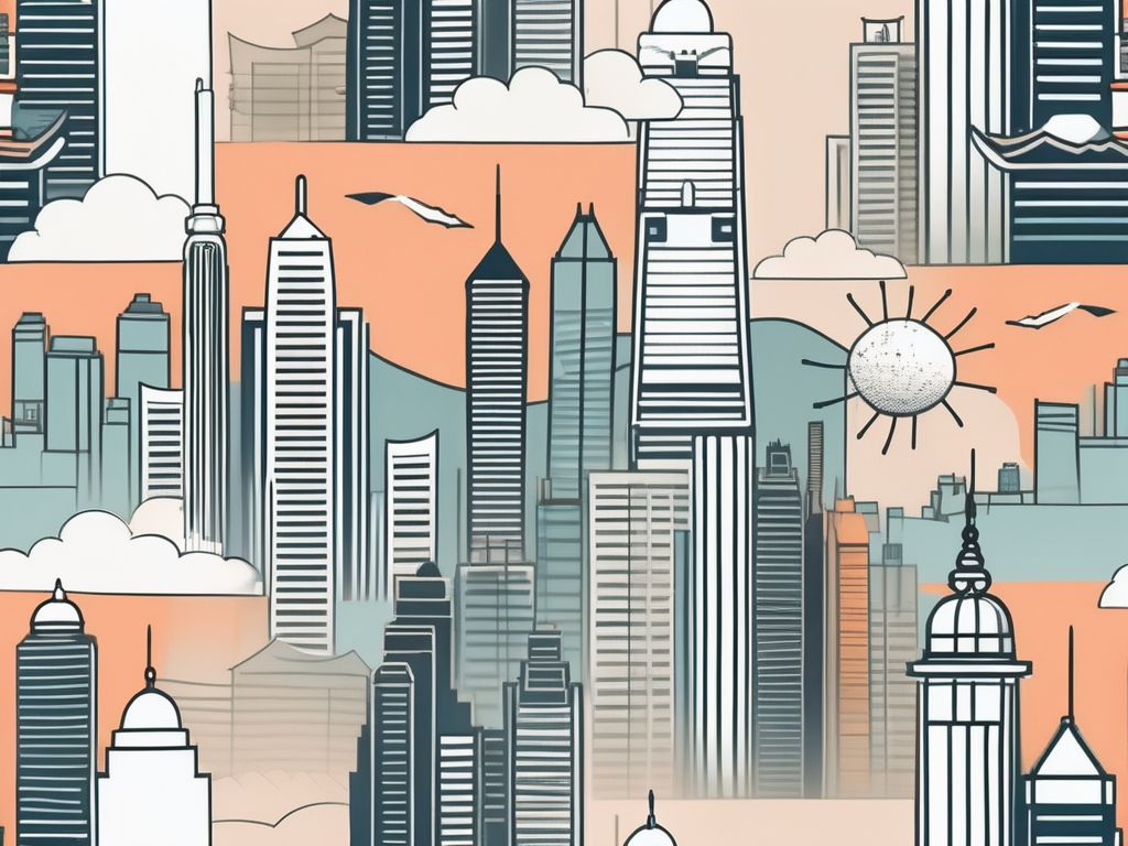 The hong kong skyline with iconic landmarks