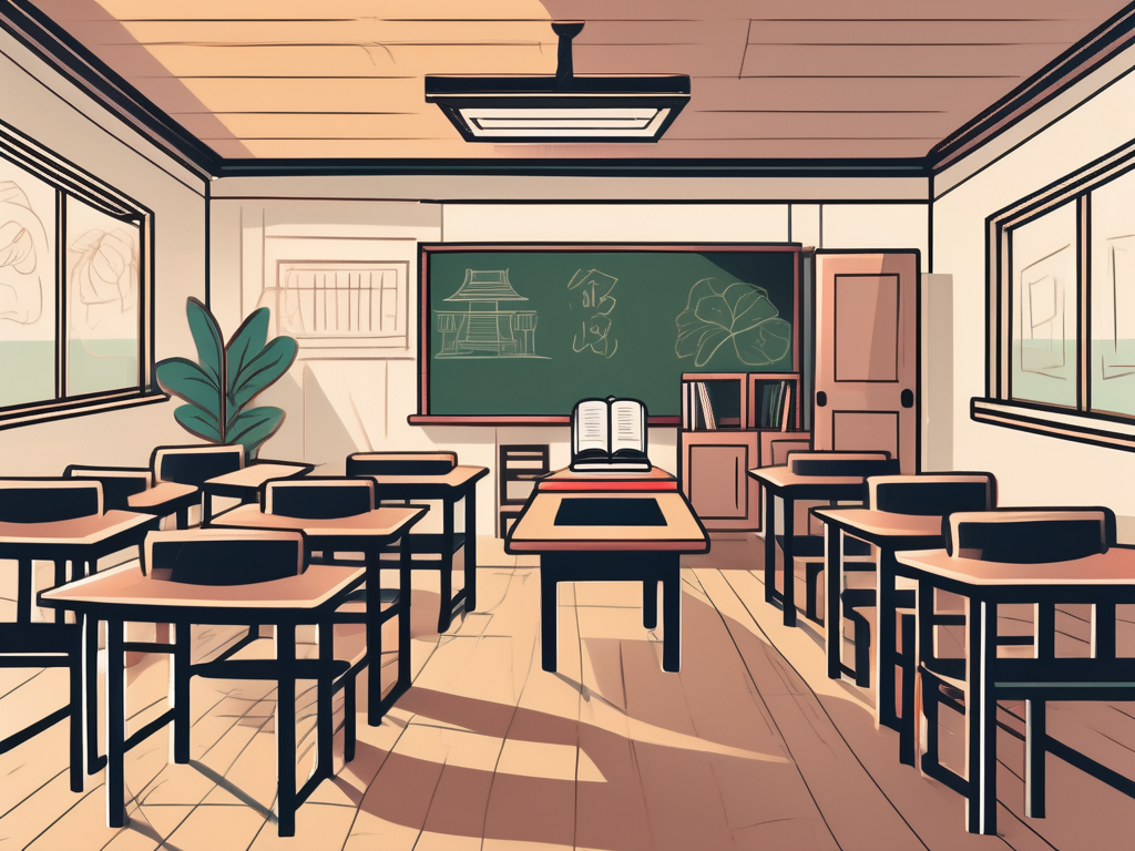 A classroom setting with thai cultural elements