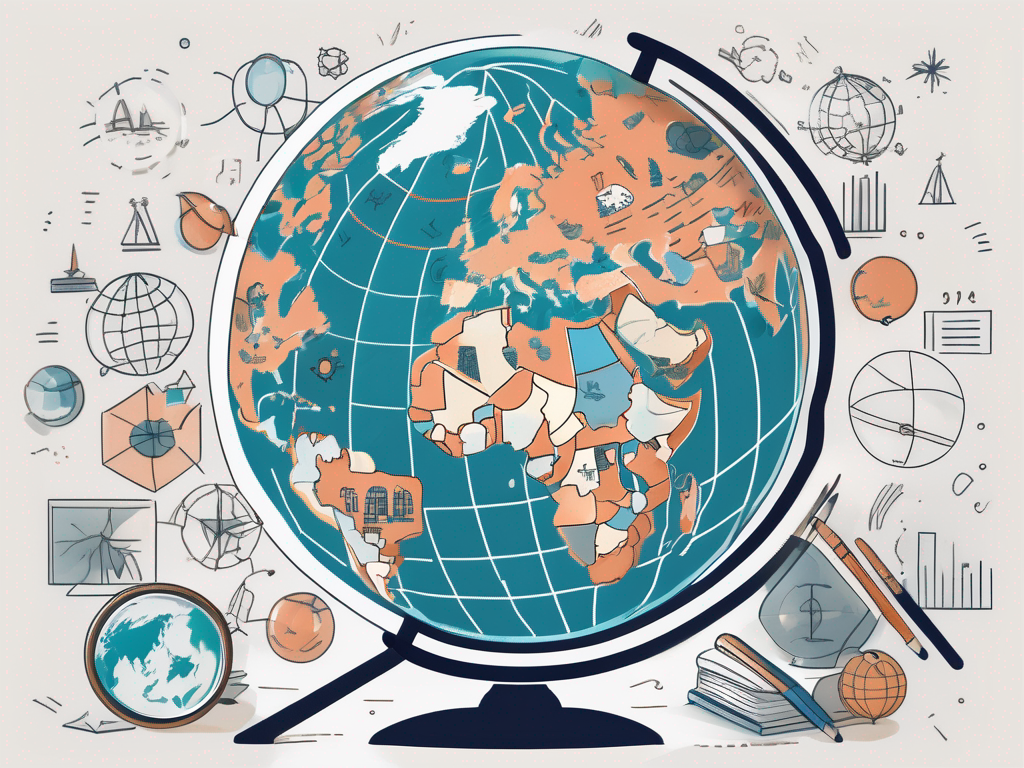 A globe with various school icons scattered across it