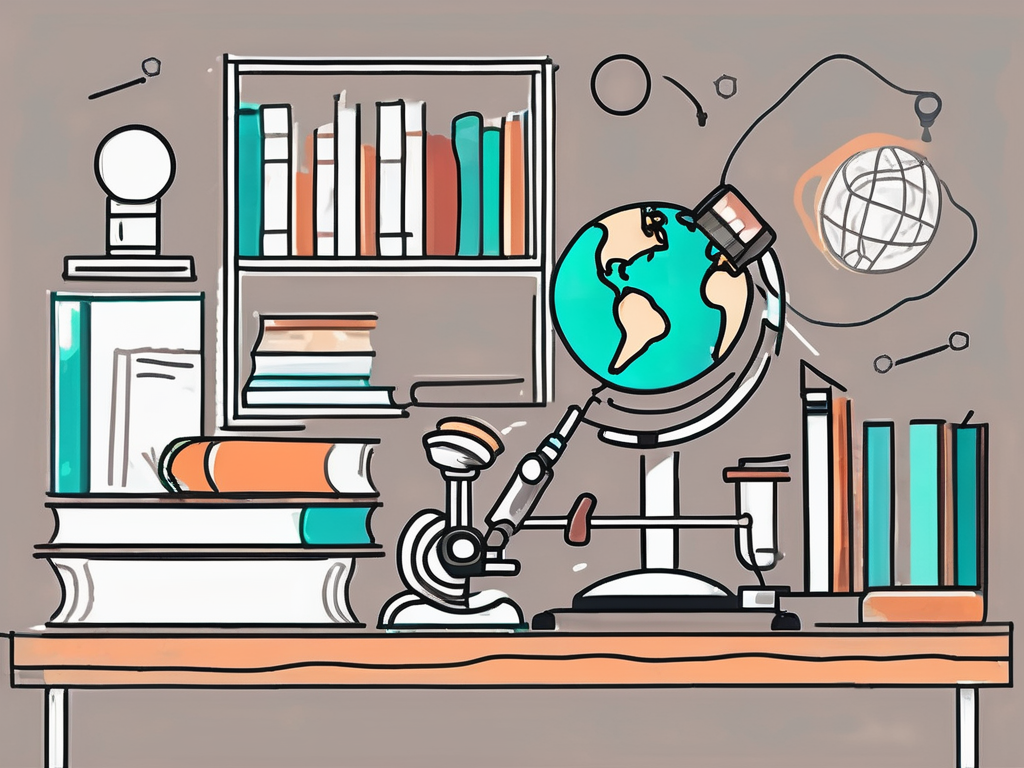 A classroom setting with various educational tools such as books