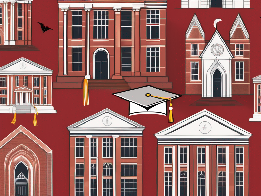 The university of birmingham's iconic red brick buildings with a graduation cap and diploma in the foreground