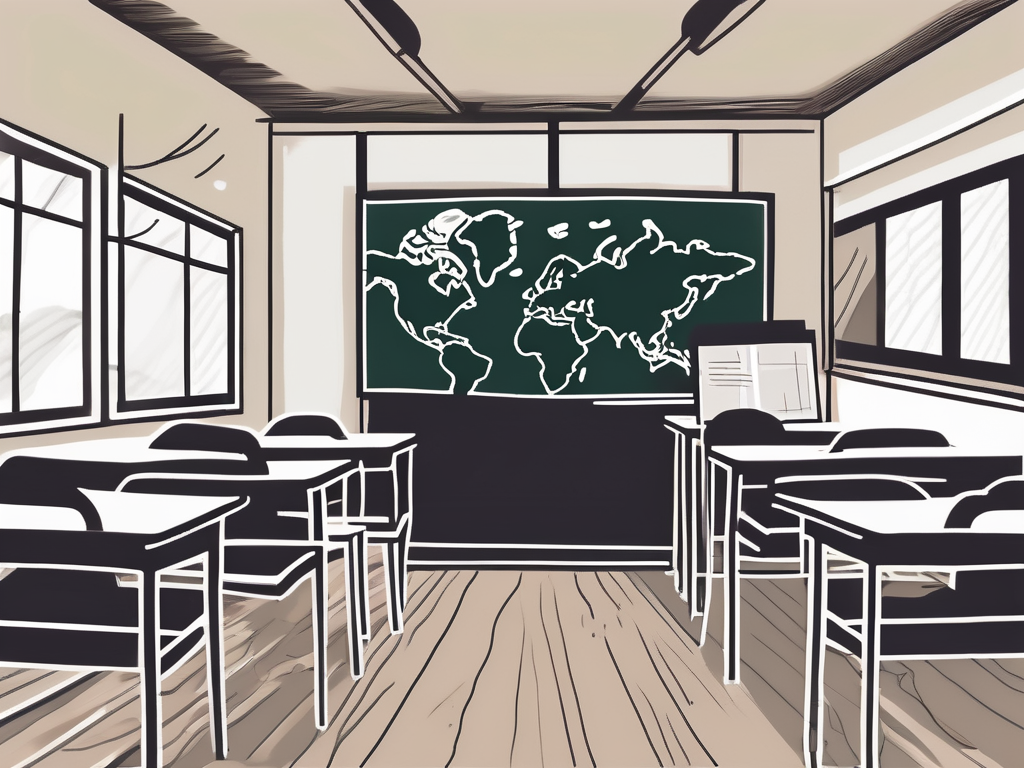 A classroom setting with a mix of thai cultural elements and teaching tools