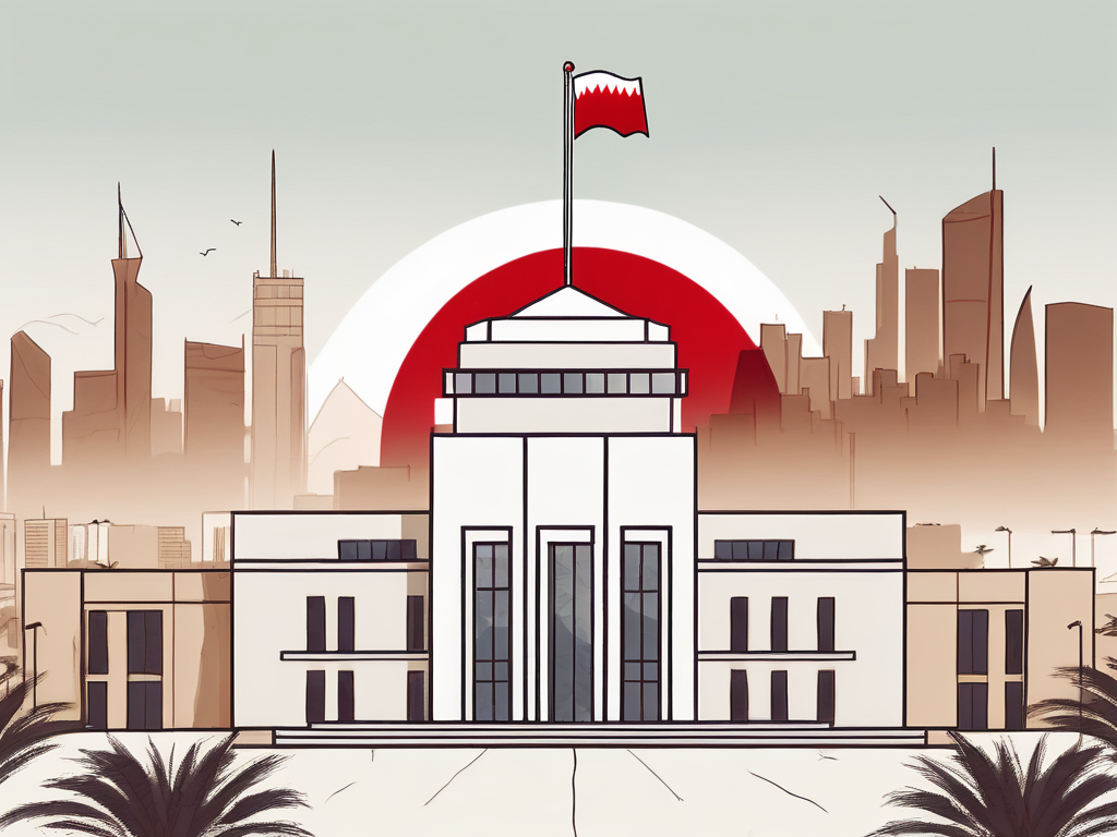 An international school building with a bahraini flag flying on top