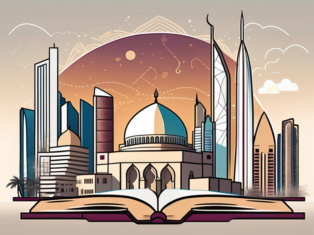 The qatari landscape with iconic landmarks like the museum of islamic art and skyscrapers of doha