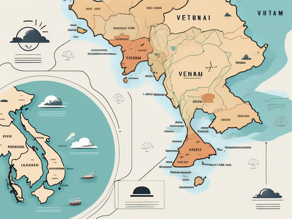 A map of vietnam with four distinct zones