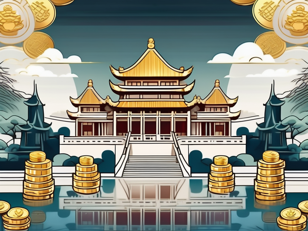 A luxurious chinese landscape with a grand school building in the foreground