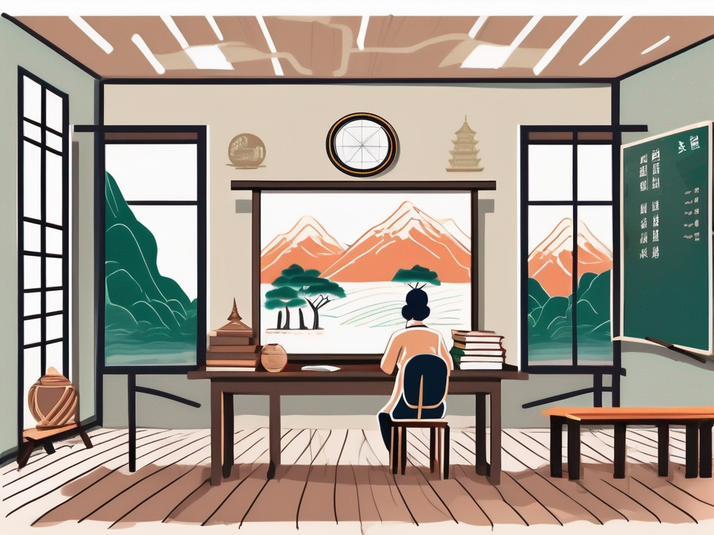 A vietnamese classroom setting with traditional elements