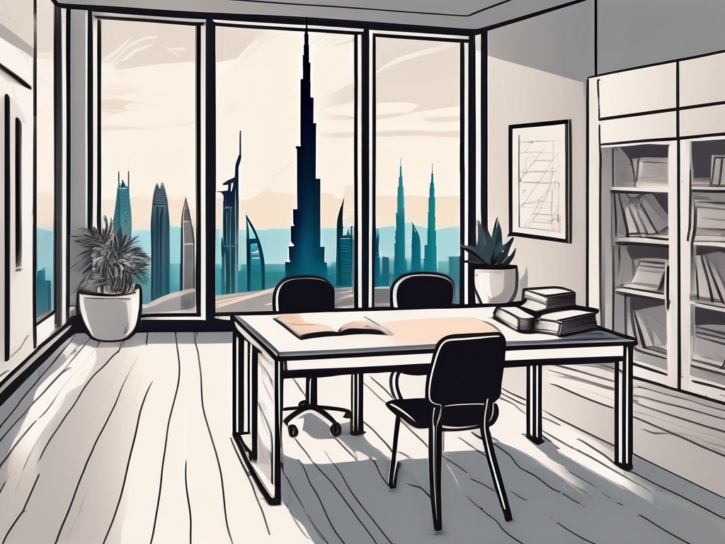 A classroom setting in dubai with a teacher's desk