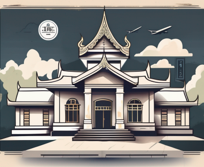 A traditional thai schoolhouse surrounded by iconic thai landmarks