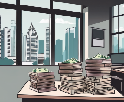 A classroom setting in singapore with a teacher's desk covered with textbooks and teaching materials