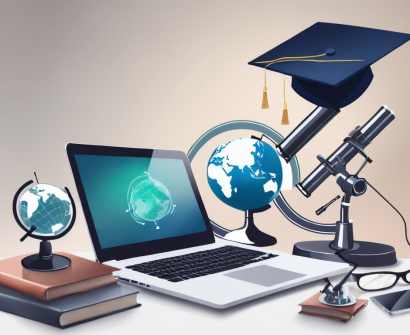 A globe surrounded by various educational tools like books
