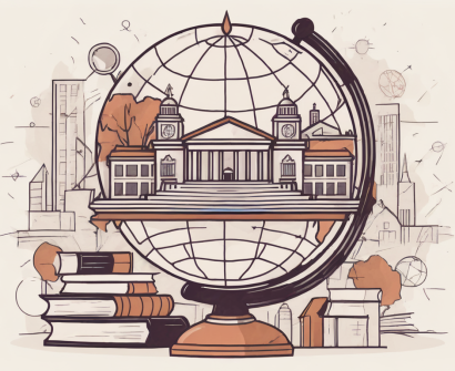 A globe with various iconic international school buildings