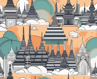 A thai cityscape with prominent landmarks