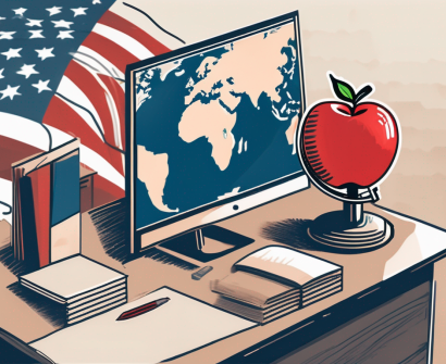 A classroom setting with an apple on a desk