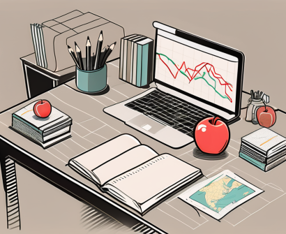 A teacher's desk with a piggy bank