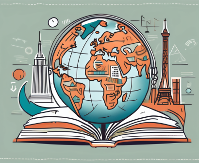 A globe with various iconic international landmarks