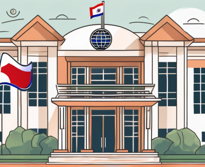 A school building with a thai flag