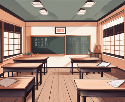 A traditional chinese classroom with a chalkboard