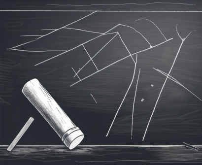 A broken chalk next to a half-erased blackboard