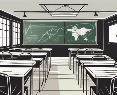 A classroom setting in vietnam with various teaching tools like a blackboard