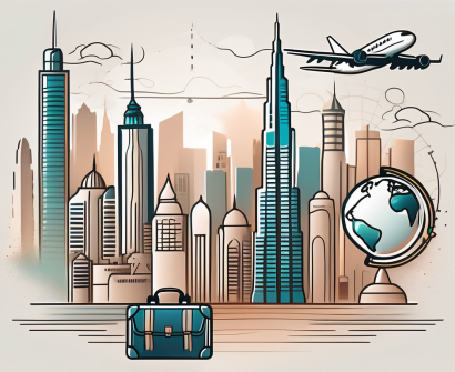 The united arab emirates skyline with symbols of teaching like an apple