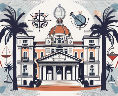 The international school of monaco building with various educational symbols like books
