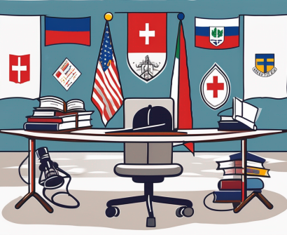The international school of zug and luzern surrounded by various international flags