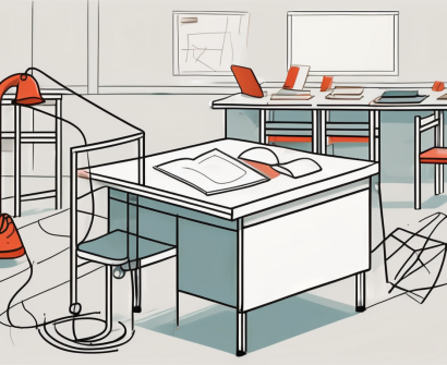 A classroom desk surrounded by symbols of support such as a lifebuoy