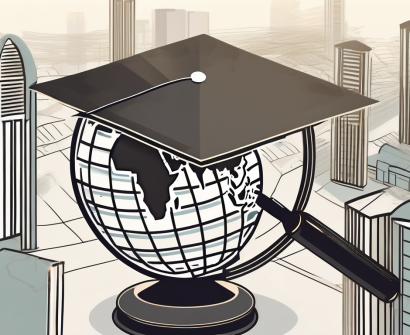A graduation cap on top of a globe focused on dubai