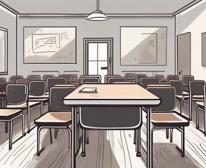 A classroom desk with an apple and a resignation letter on it
