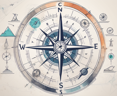 A compass surrounded by different symbols representing various career paths