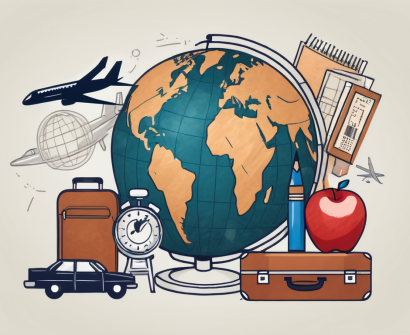 A globe with various school-related items such as a ruler