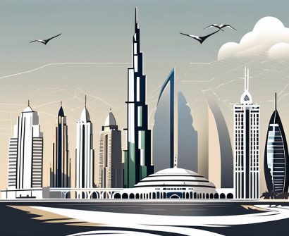 A landscape featuring prominent uae landmarks like the burj khalifa and the palm jumeirah
