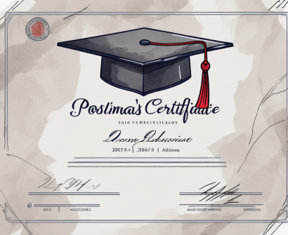 A graduation cap sitting on top of a postmaster's certificate