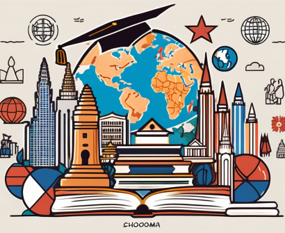 The international school of phnom penh with various symbols of education like books