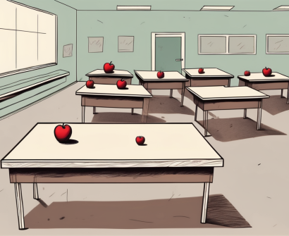 A classroom setting with an empty teacher's desk symbolizing neglect