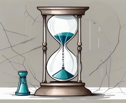 An overflowing hourglass next to a cracked school bell