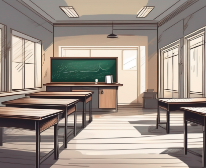A classroom with a chalkboard