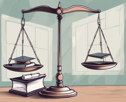 A balance scale with a postgraduate diploma on one side and a master's degree on the other